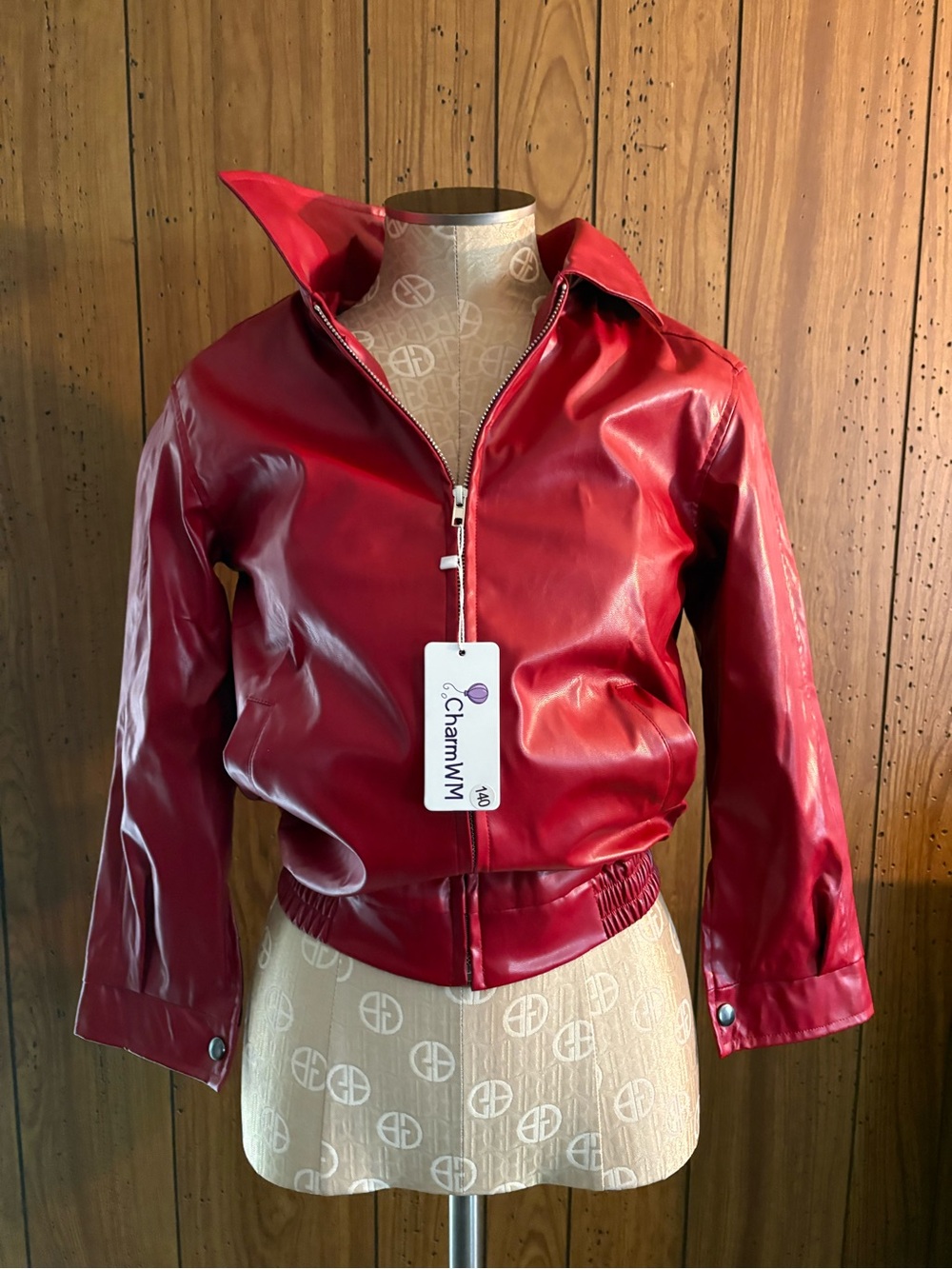 Source Unknown Red Vegan Leather Bomber Jacket